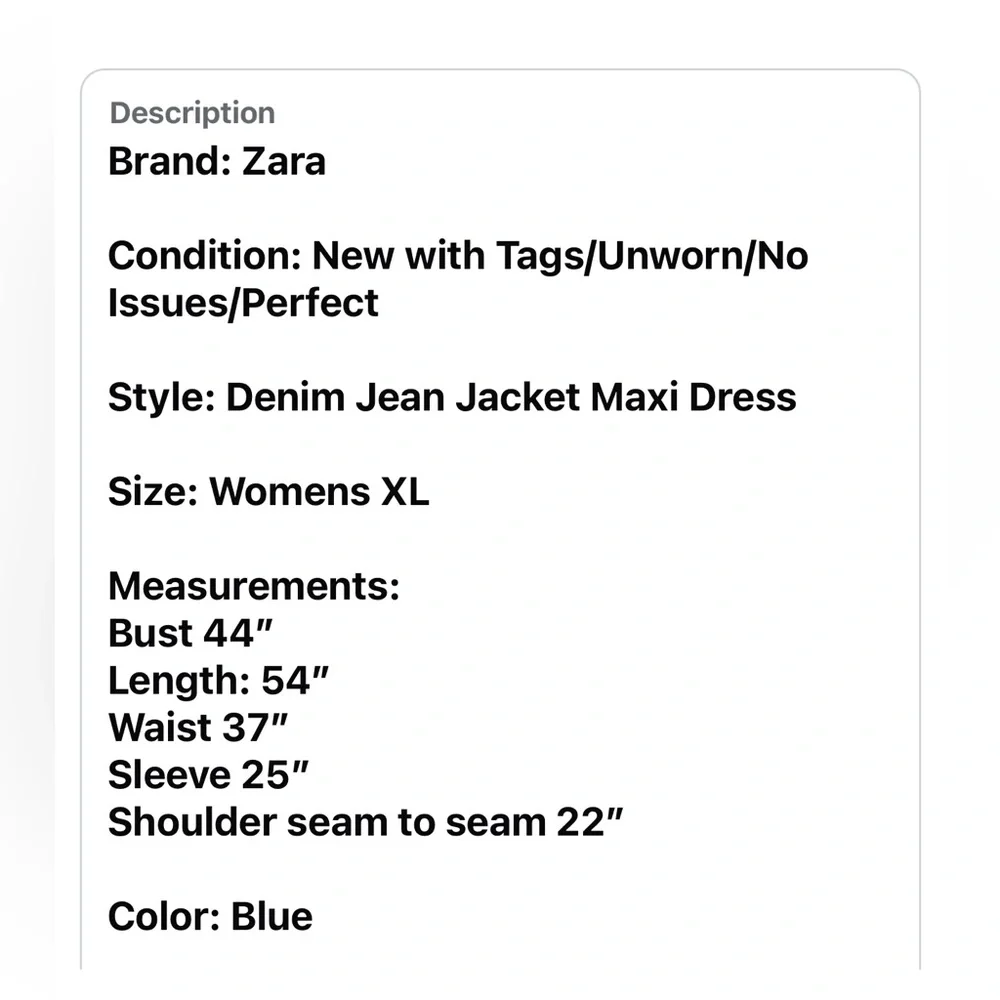 Zara Denim Maxi Dress & Long Blue Jean Jacket Trench Coat Womens XL 10 12 14 - Picture 12 of 12